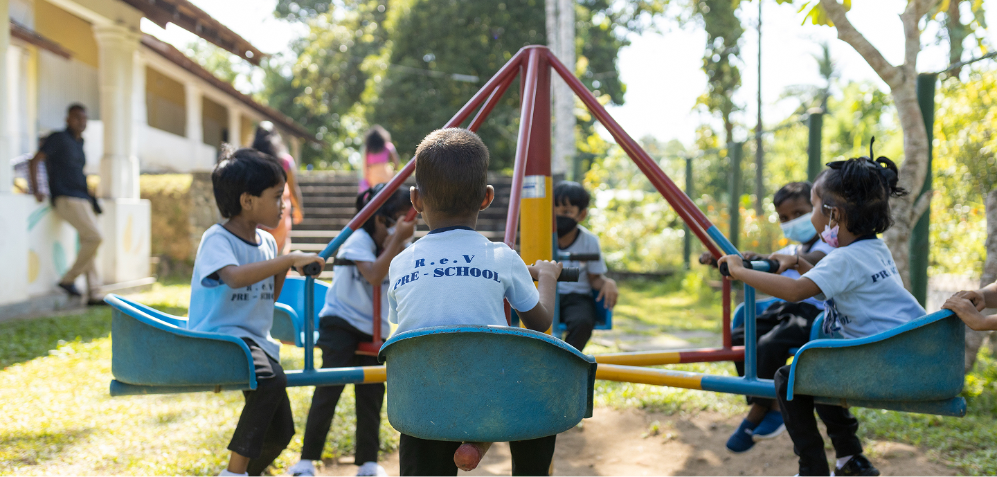 Children playing at a local school uplifted by Ayurvie Weligama, a wellness retreat Sri Lanka