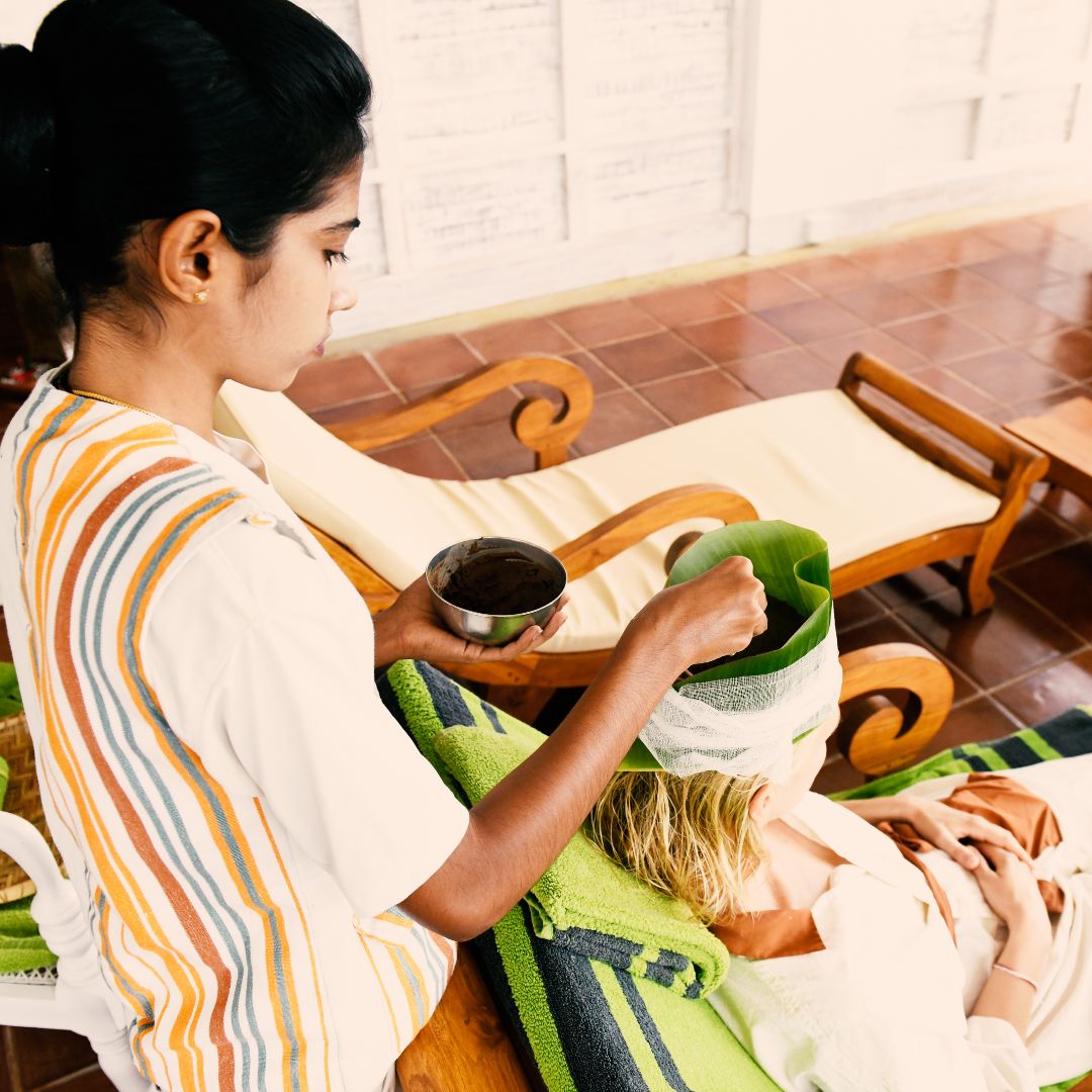 Herbal paste applied during Ayurvedic head treatment at Ayurvie Weligama – Ayurveda resort Sri Lanka