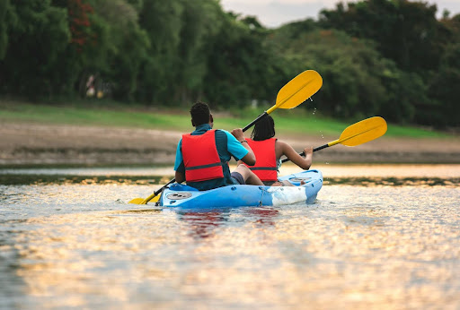 Couple kayaking on the Mahaweli River near Kandy, one of the wild things to do in Kandy