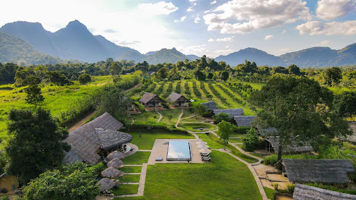 Aerial view of Wild Glamping Gal Oya eco camp near Gal Oya National Park