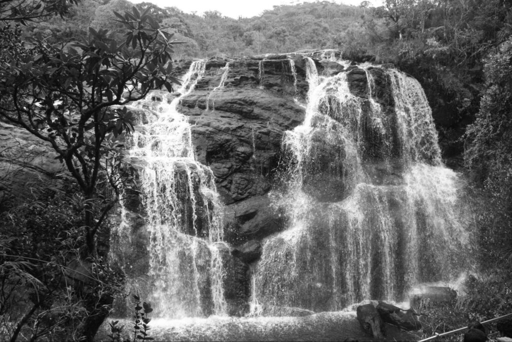 Baker’s Falls waterfall along the Horton Plains National Park trekking trail Sri Lanka