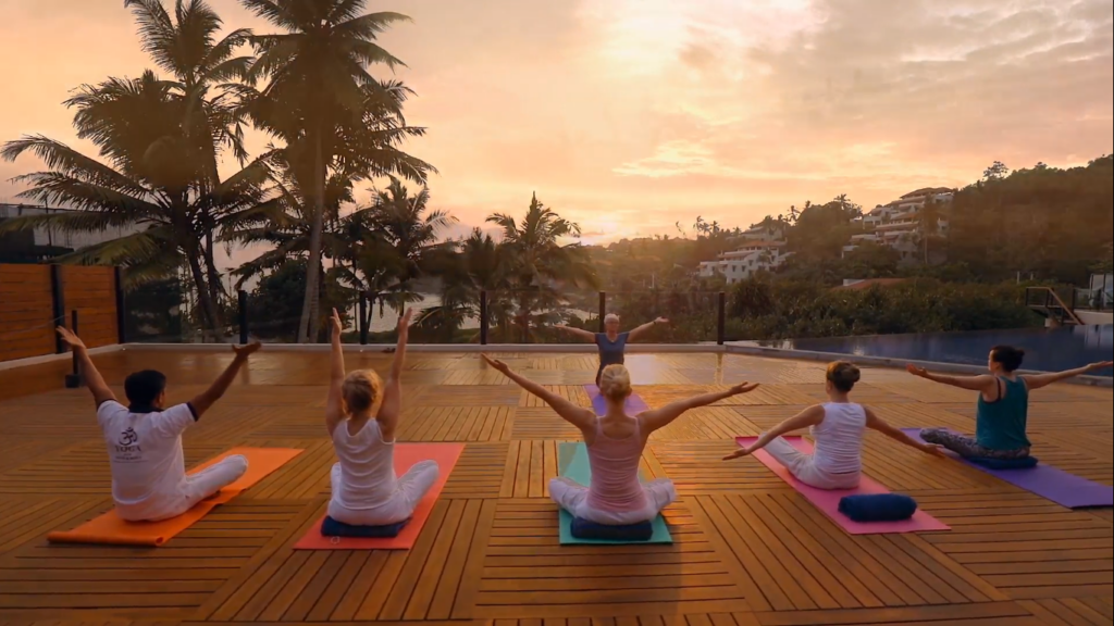 Yoga and meditation session in a Sri Lankan Ayurveda hotel, supporting stress and anxiety recovery