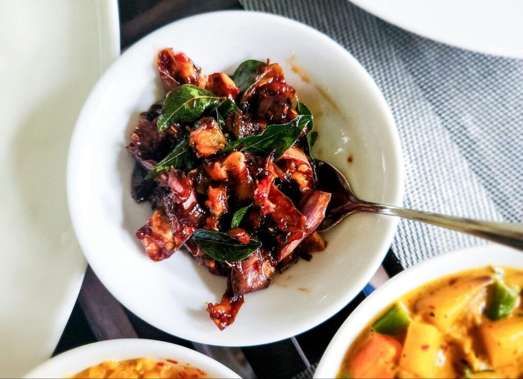 Wambatu moju served as a curry for Sri Lankan rice